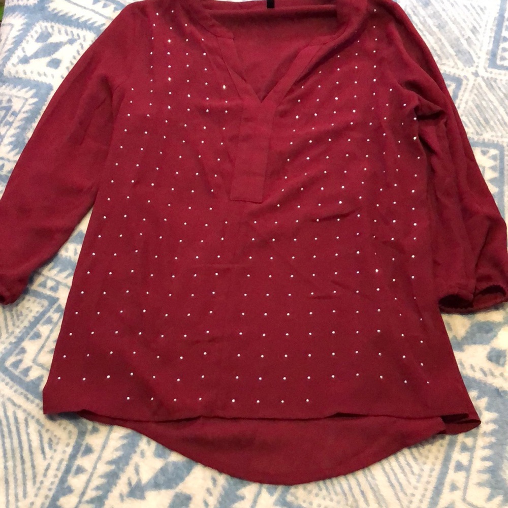 XS Maurices wine colored three quarter length sleeved with beads
